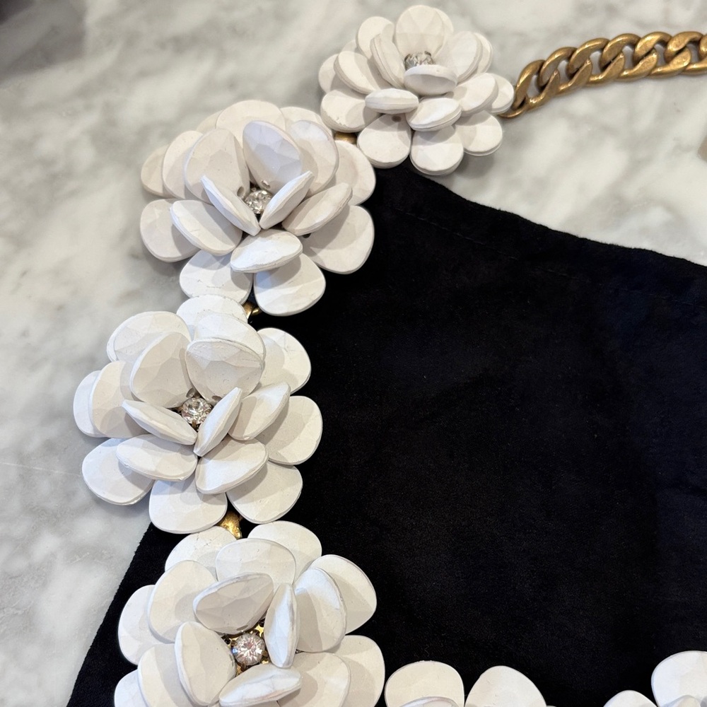 J. Crew White Floral Layered Statement Necklace with Gold Chain - Picture 4 of 13